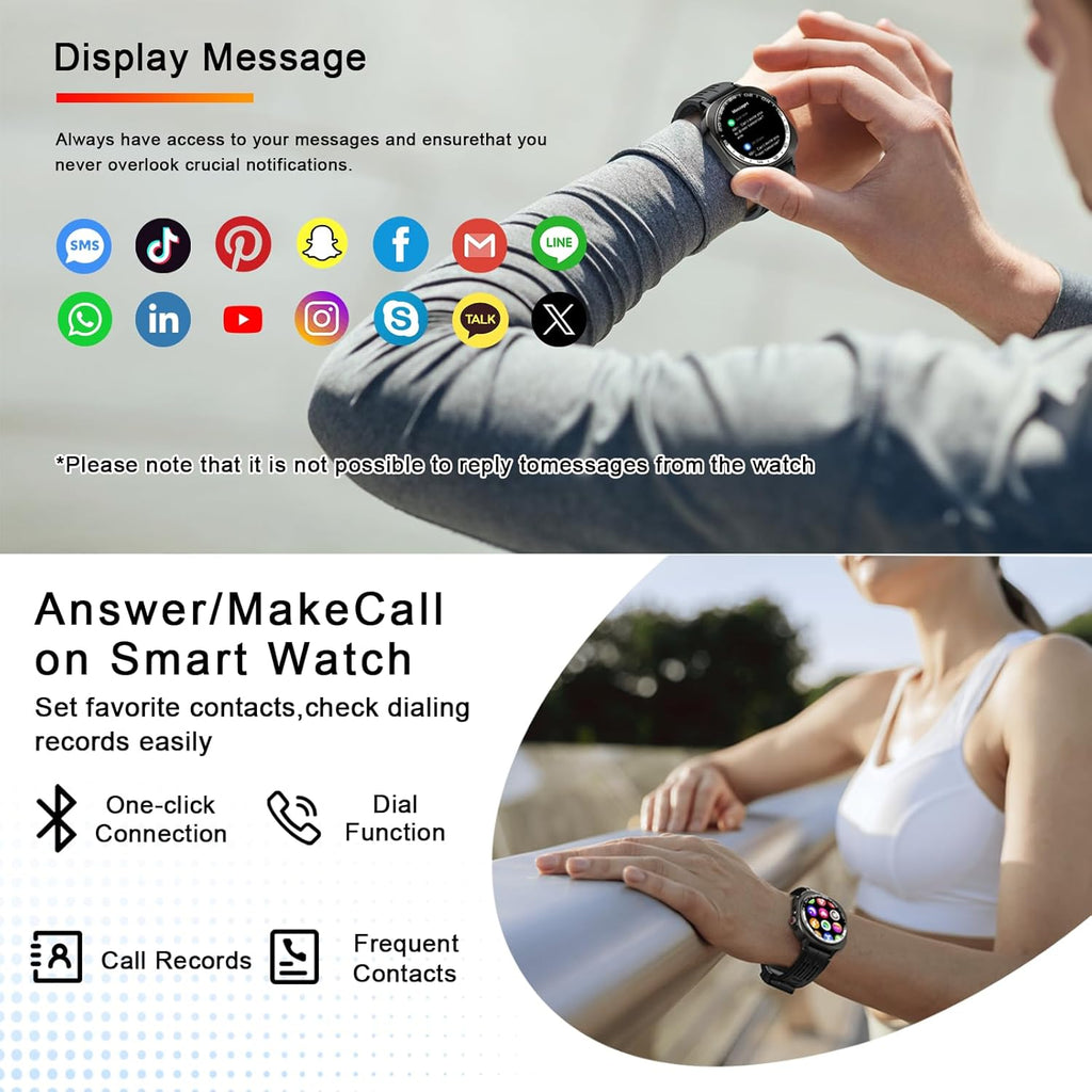 Military Smart Watches for Men(Answer/Make Call), AMOLED 1.43" Smartwatch, Flashlight/130+ Sports/Heart Rate/Sleep Monitor/Fitness Activity Tracker, IP68 Waterproof Fitness Watch for Android Ios