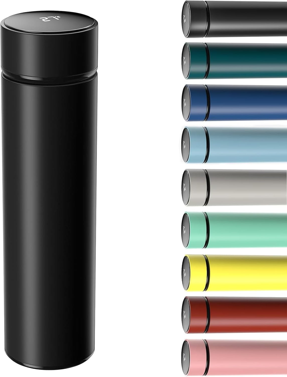 500Ml Coffee Cups Travel Mugs, Water Bottle Vacuum Insulating Cup 304 Stainless Steel, Touch Screen Temperature Gauge, Smart Mug for Heat and Cold (A-Black)