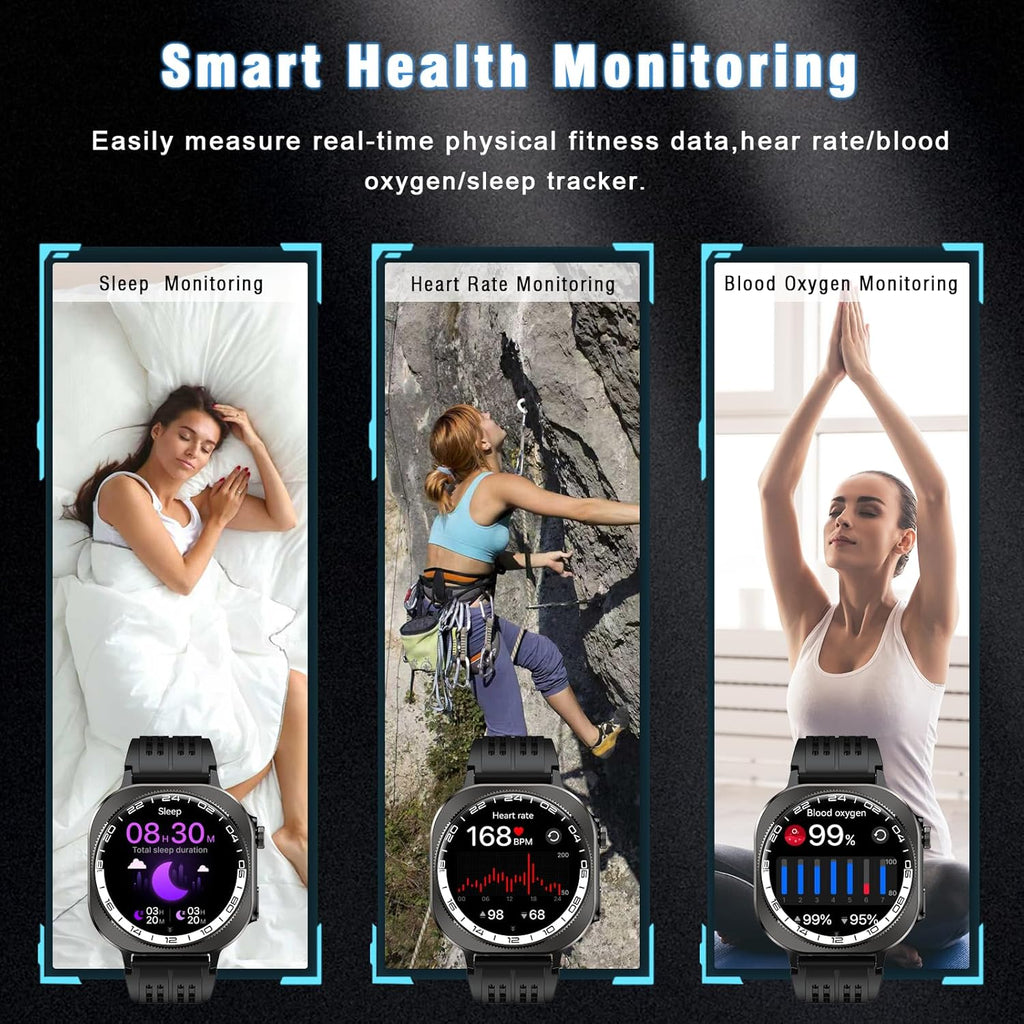 Military Smart Watches for Men(Answer/Make Call), AMOLED 1.43" Smartwatch, Flashlight/130+ Sports/Heart Rate/Sleep Monitor/Fitness Activity Tracker, IP68 Waterproof Fitness Watch for Android Ios