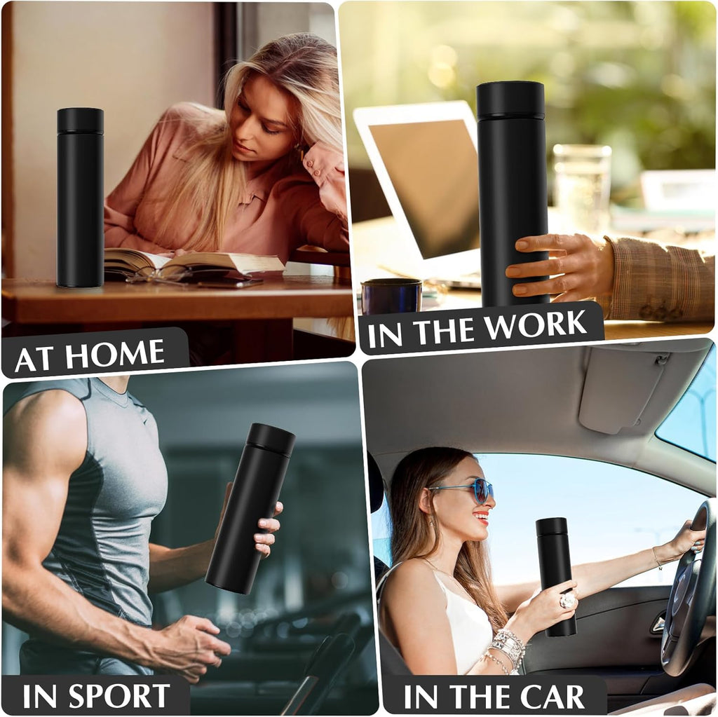 500Ml Coffee Cups Travel Mugs, Water Bottle Vacuum Insulating Cup 304 Stainless Steel, Touch Screen Temperature Gauge, Smart Mug for Heat and Cold (A-Black)