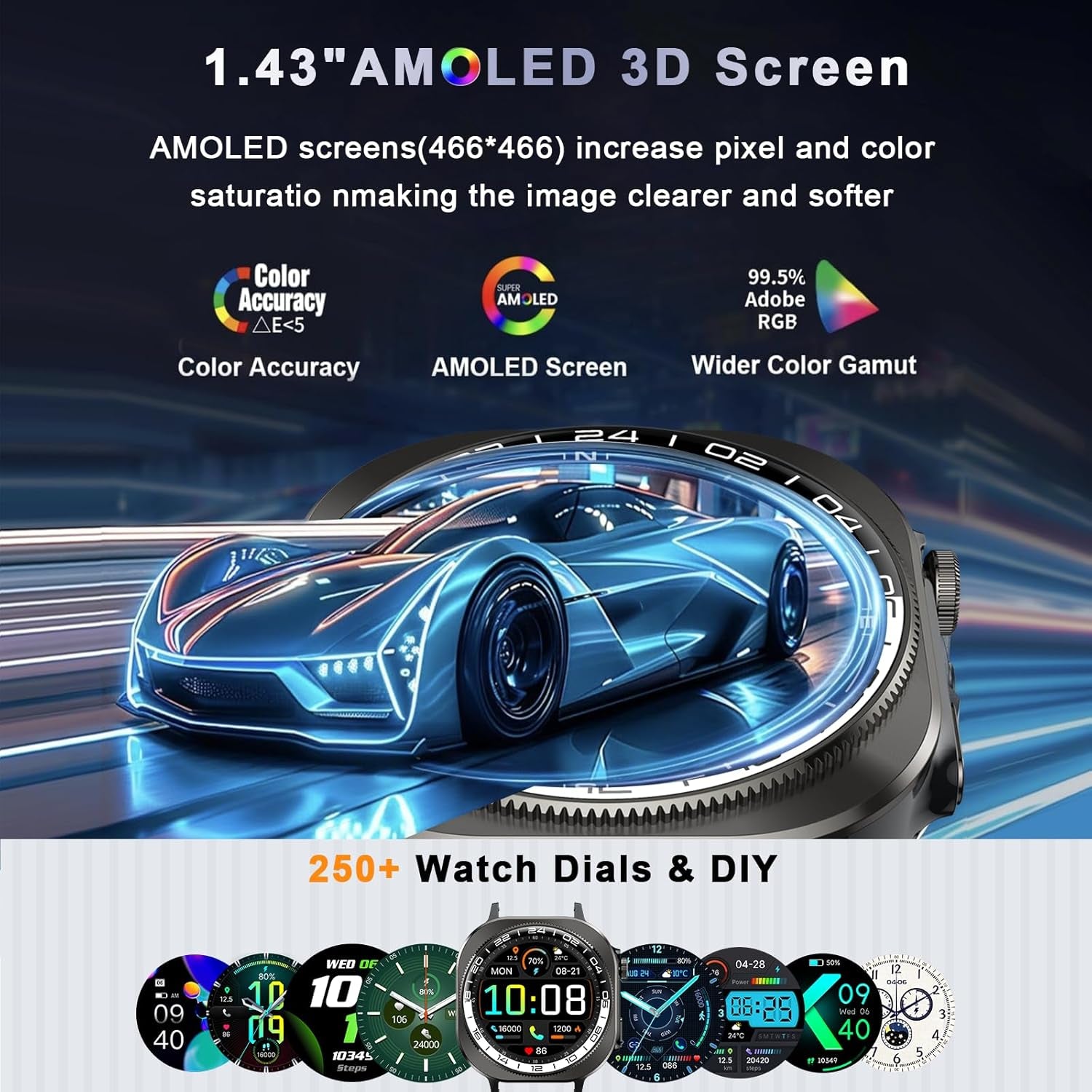 Military Smart Watches for Men(Answer/Make Call), AMOLED 1.43" Smartwatch, Flashlight/130+ Sports/Heart Rate/Sleep Monitor/Fitness Activity Tracker, IP68 Waterproof Fitness Watch for Android Ios